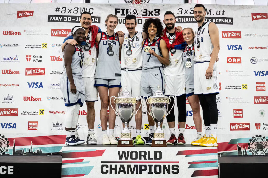 塞爾維亞及美國隊分別奪得FIBA三人籃球世界盃的男子組及女子組的冠軍。（圖片：FIBA）